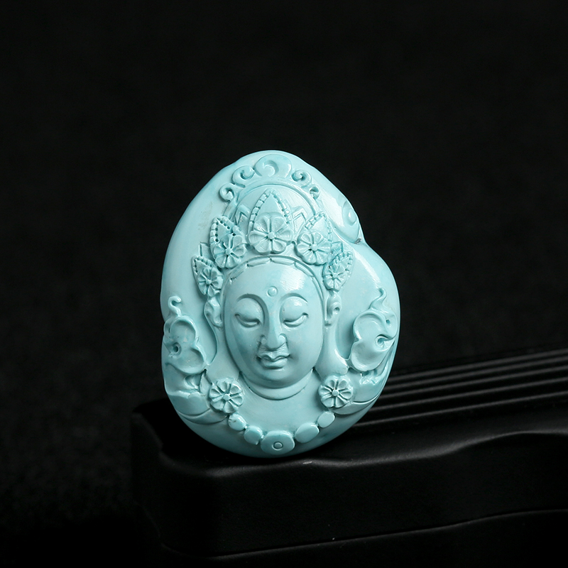 湖北高瓷高蓝绿松绿度母吊坠 - 红掌柜