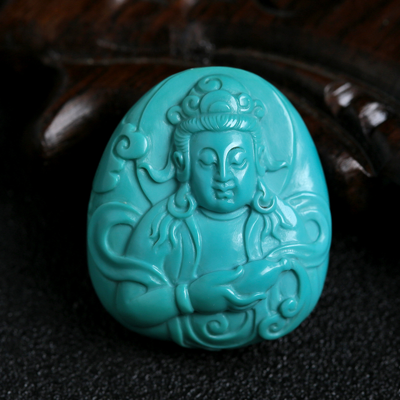 天然绿松石观音吊坠-红掌柜