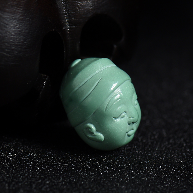 天然绿松石童子挂坠-红掌柜