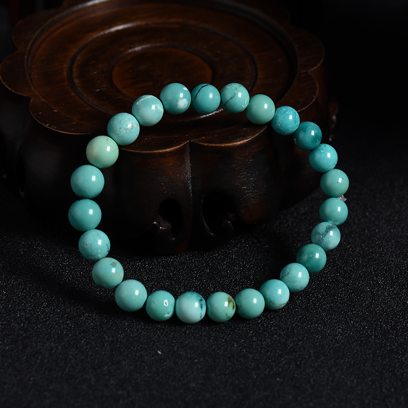 湖北天然绿松石圆珠手串 - 红掌柜