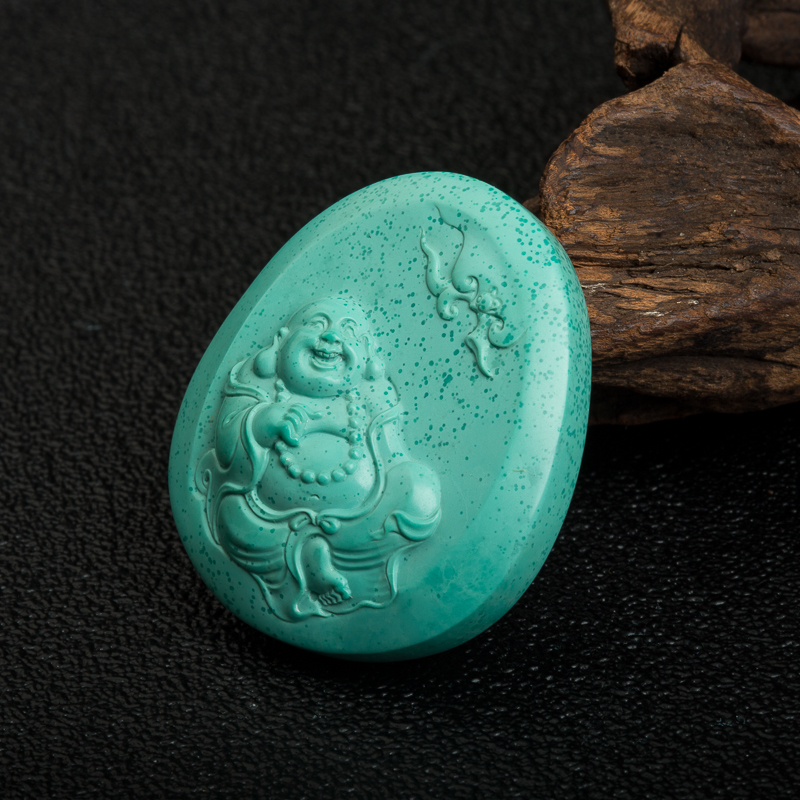 天然湖北高瓷蓝绿绿松石吊坠-红掌柜