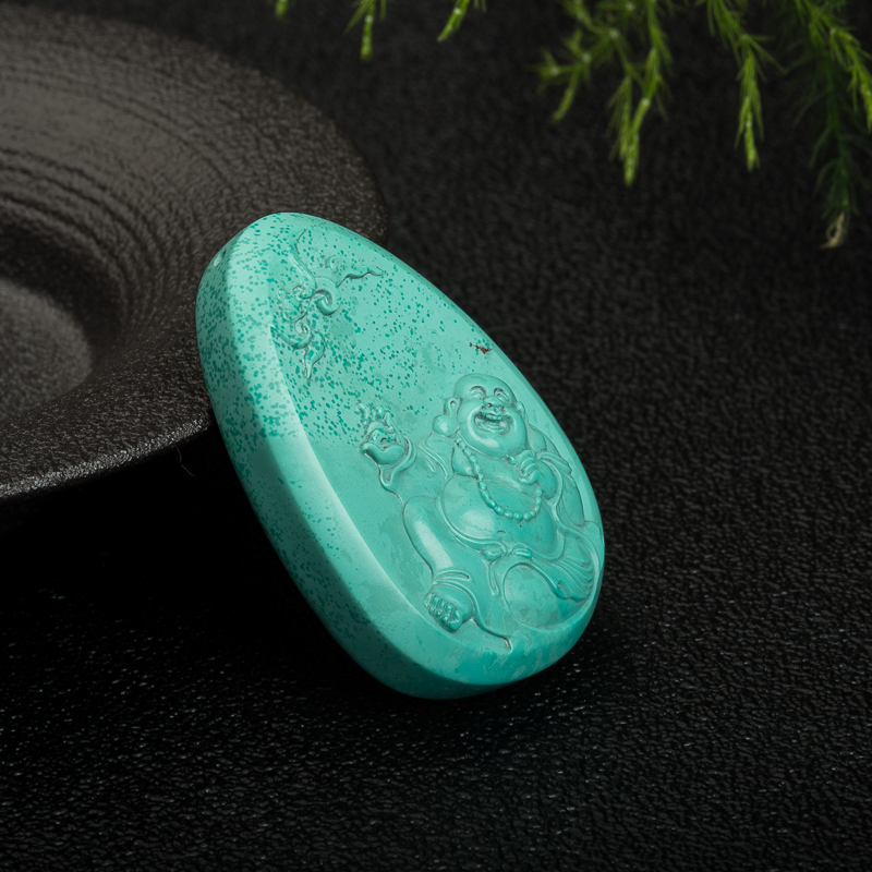 天然湖北高瓷蓝绿绿松吊坠-红掌柜