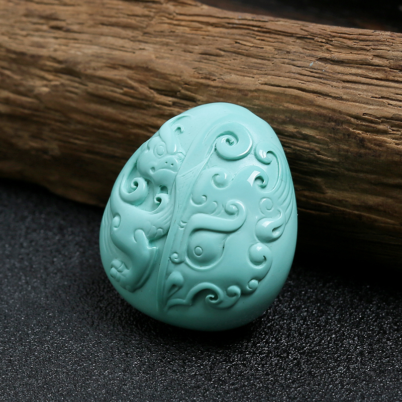 湖北高瓷高蓝绿松仿古龙吊坠-红掌柜