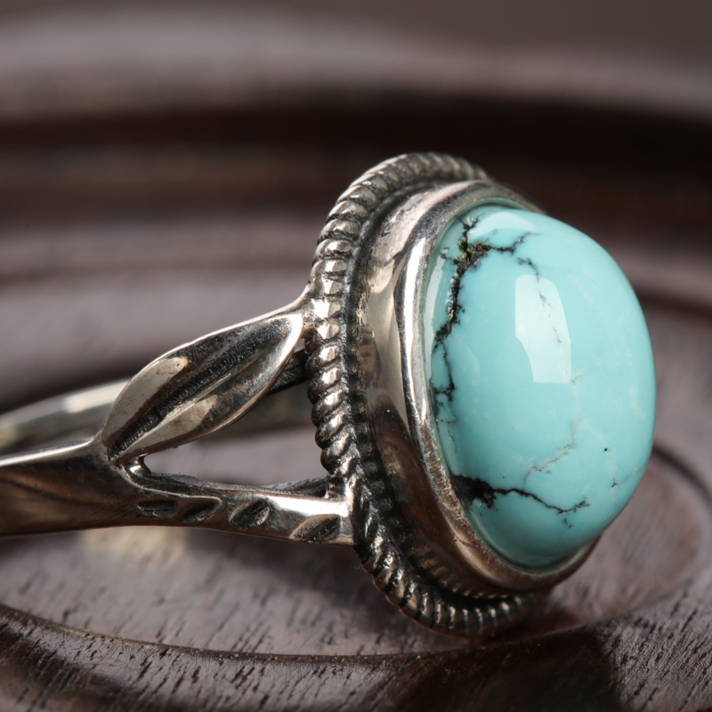 高瓷铁线蓝绿松石戒指-红掌柜