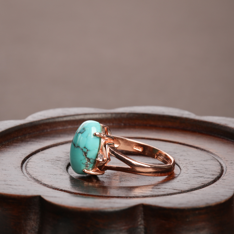 湖北银镶高瓷铁线蓝绿松石戒指-红掌柜