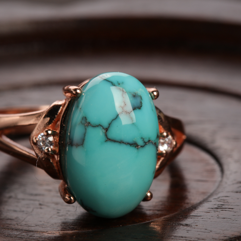 高瓷铁线蓝绿松石戒指-红掌柜