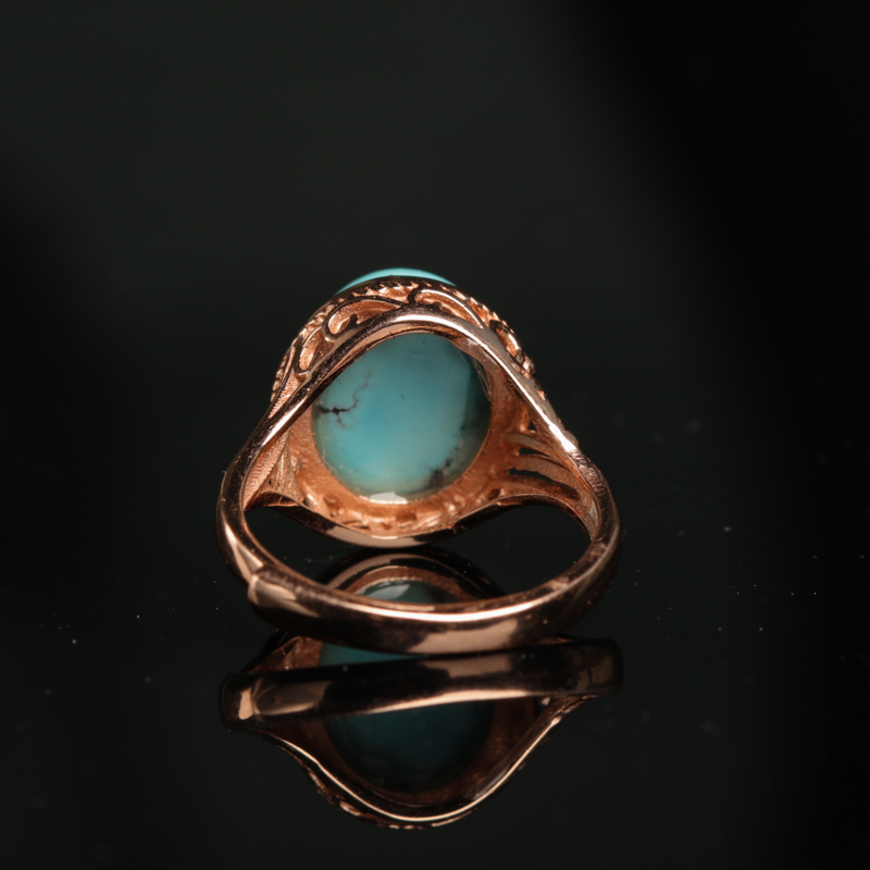 湖北银镶高瓷铁线蓝绿松石戒指-红掌柜