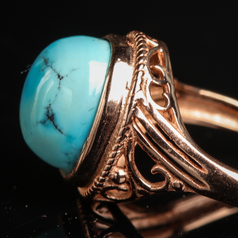 高瓷铁线蓝绿松石戒指-红掌柜