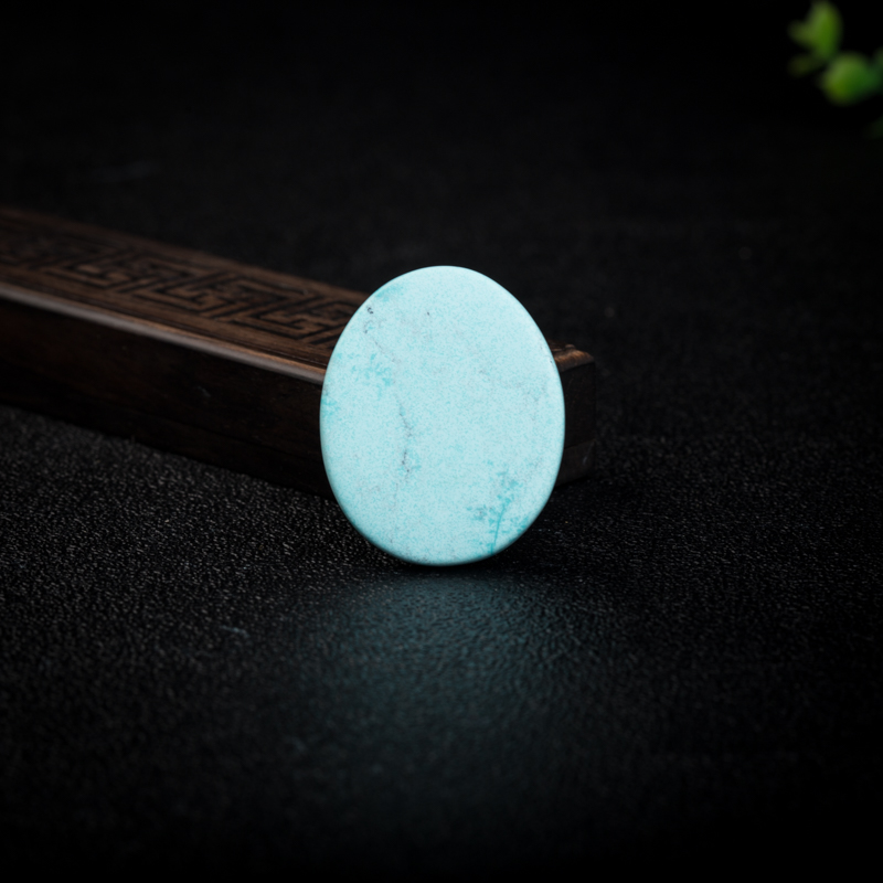 天然中瓷蓝绿松石蛋面吊坠-红掌柜