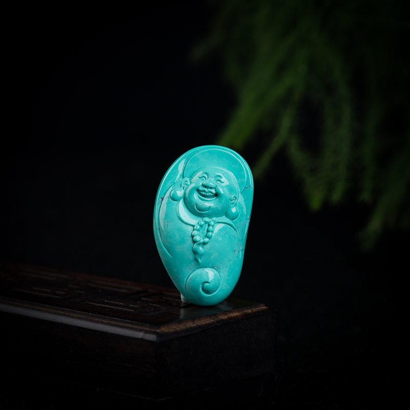 高瓷蓝绿绿松石弥勒佛吊坠-红掌柜