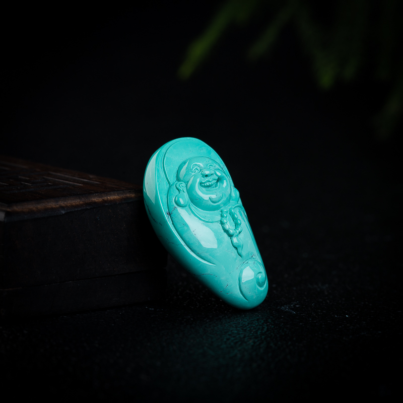 蓝绿绿松石弥勒佛吊坠-红掌柜