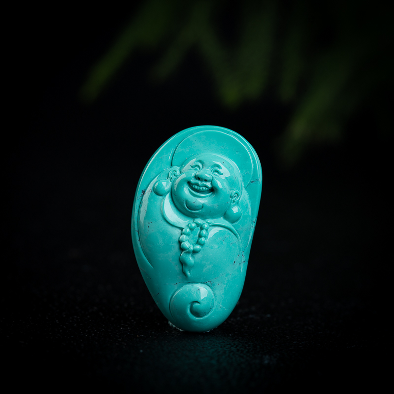 高瓷蓝绿绿松石弥勒佛吊坠-红掌柜