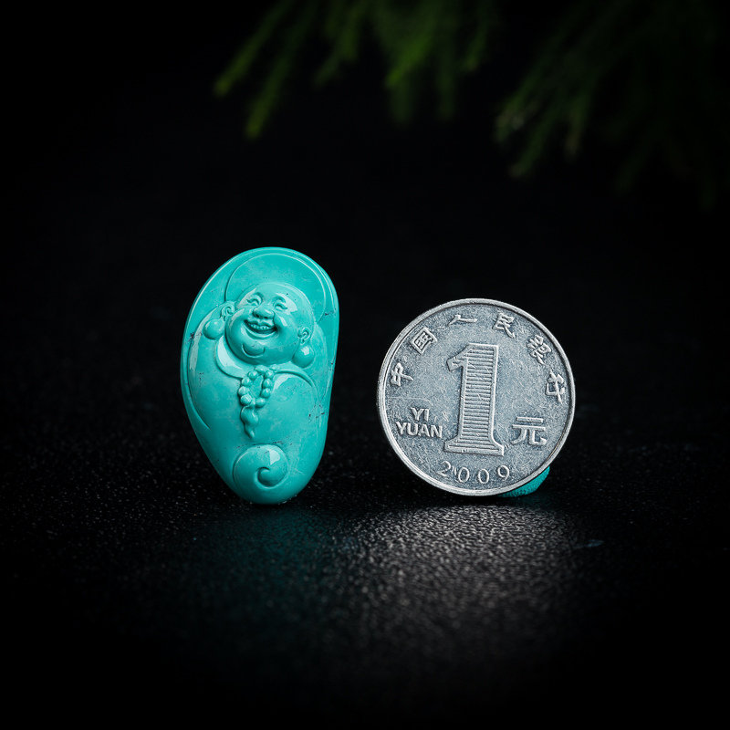 高瓷蓝绿绿松石弥勒佛挂坠-红掌柜