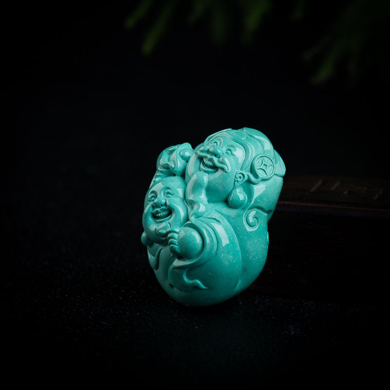 高瓷绿松石财神送福吊坠-红掌柜