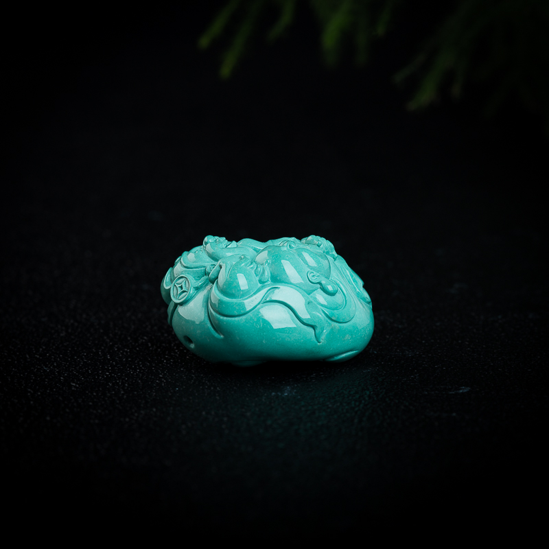 高瓷蓝绿绿松石财神送福吊坠-红掌柜