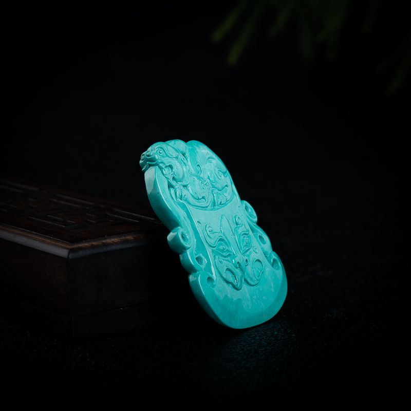 蓝绿绿松石府上有龙吊坠-红掌柜