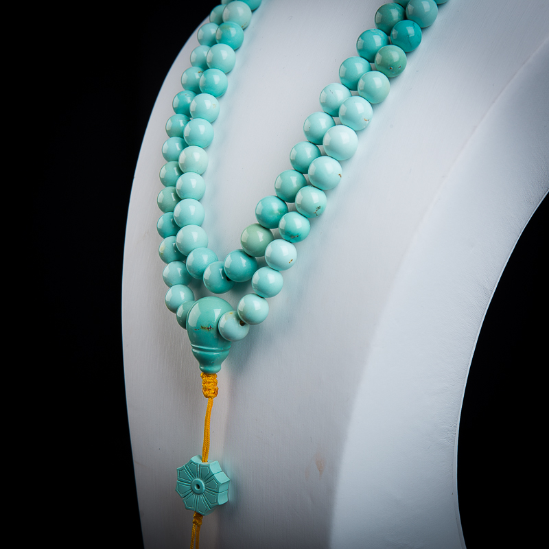 高瓷蓝绿绿松石佛珠-红掌柜
