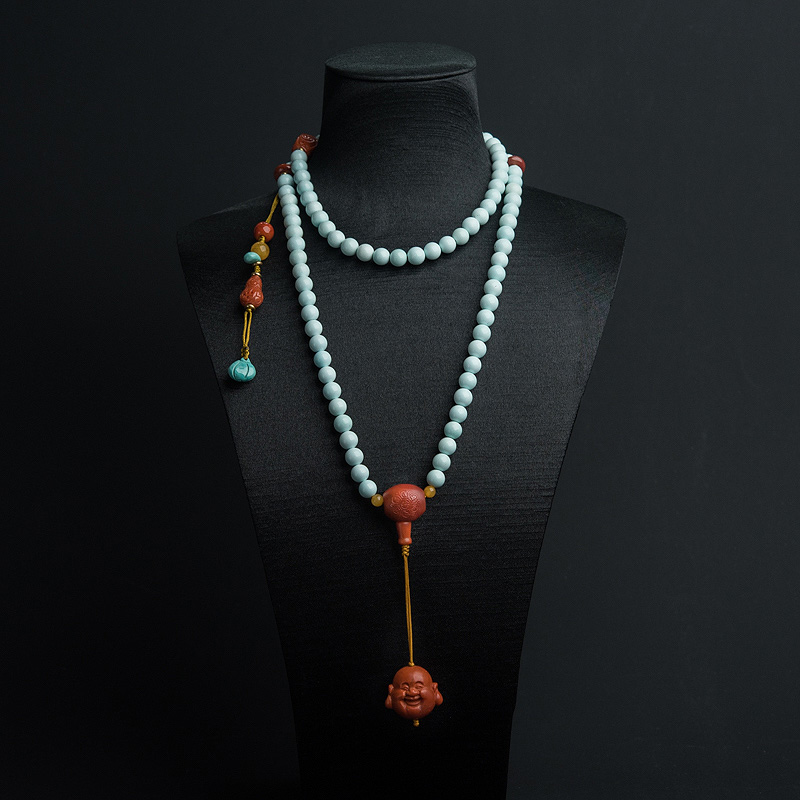 7.5mm中瓷浅蓝绿松石长链-红掌柜