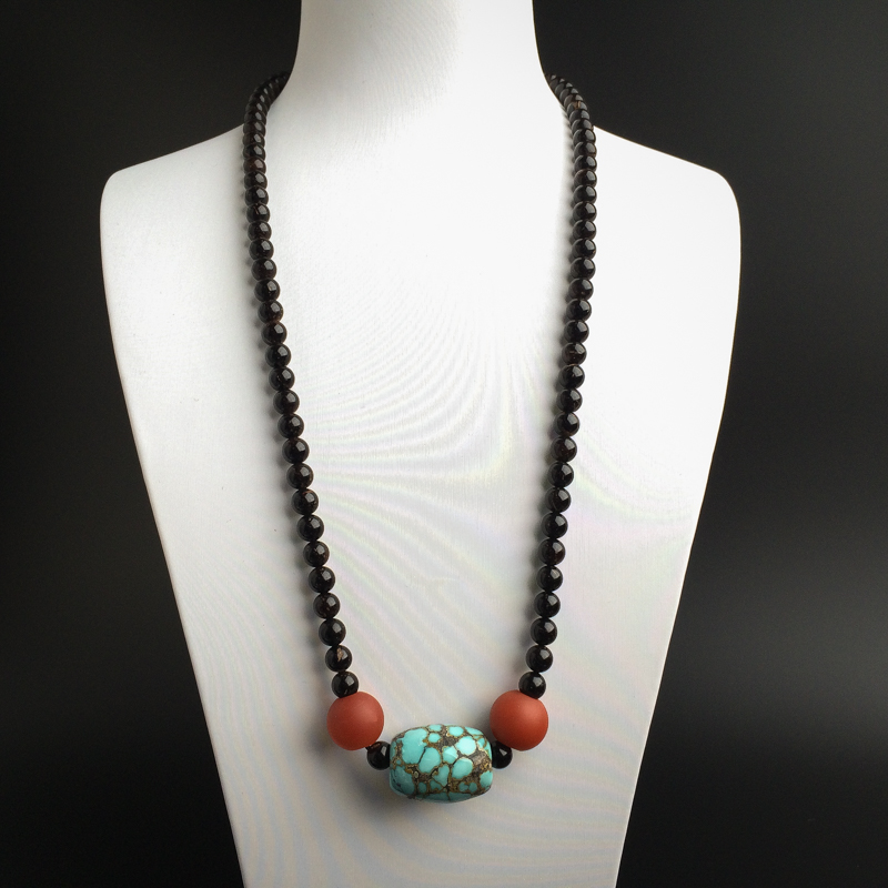 湖北天然绿松石桶珠项链 - 红掌柜