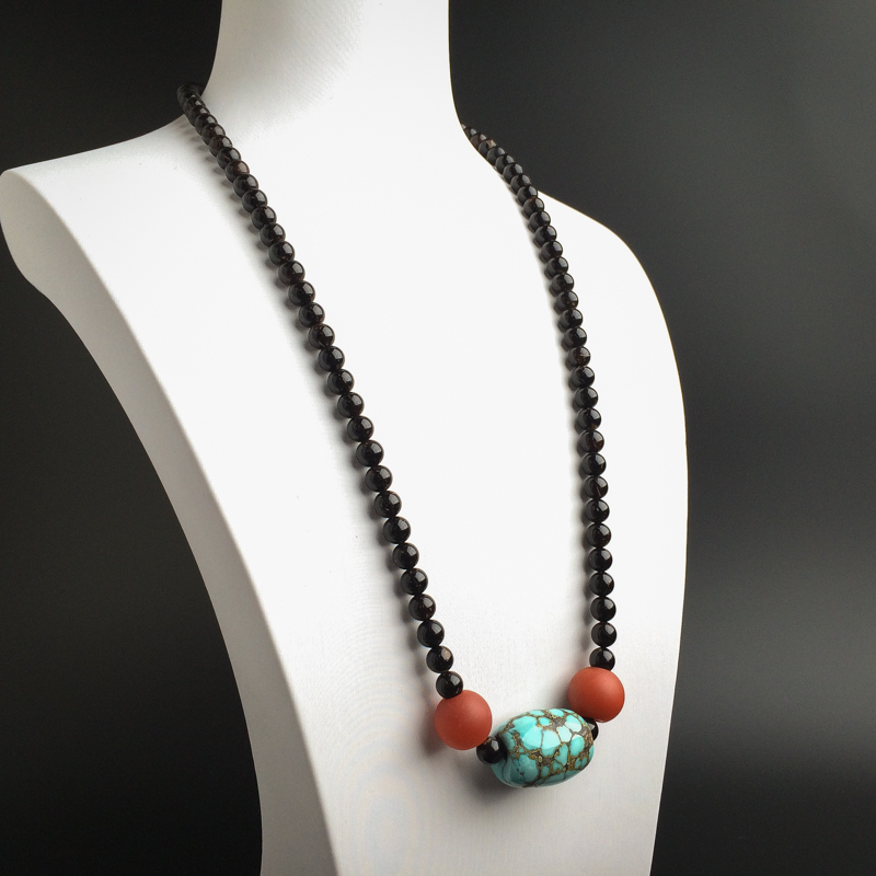 天然绿松石桶珠项链 - 红掌柜