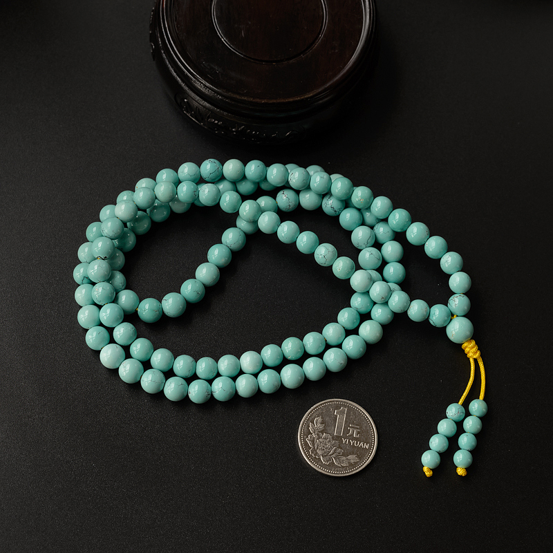 7.5mm天然湖北绿松石佛珠手串-红掌柜