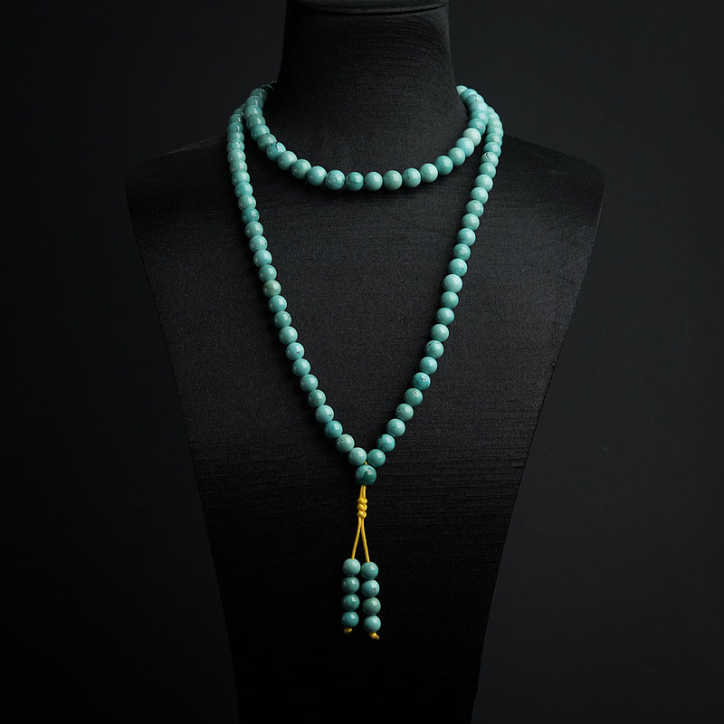 湖北天然7.5mm高瓷铁线蓝绿松108佛珠 - 红掌柜