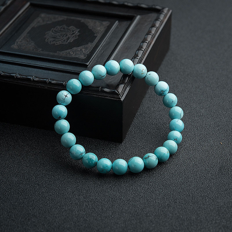 天然高瓷铁线蓝绿松石手串-红掌柜