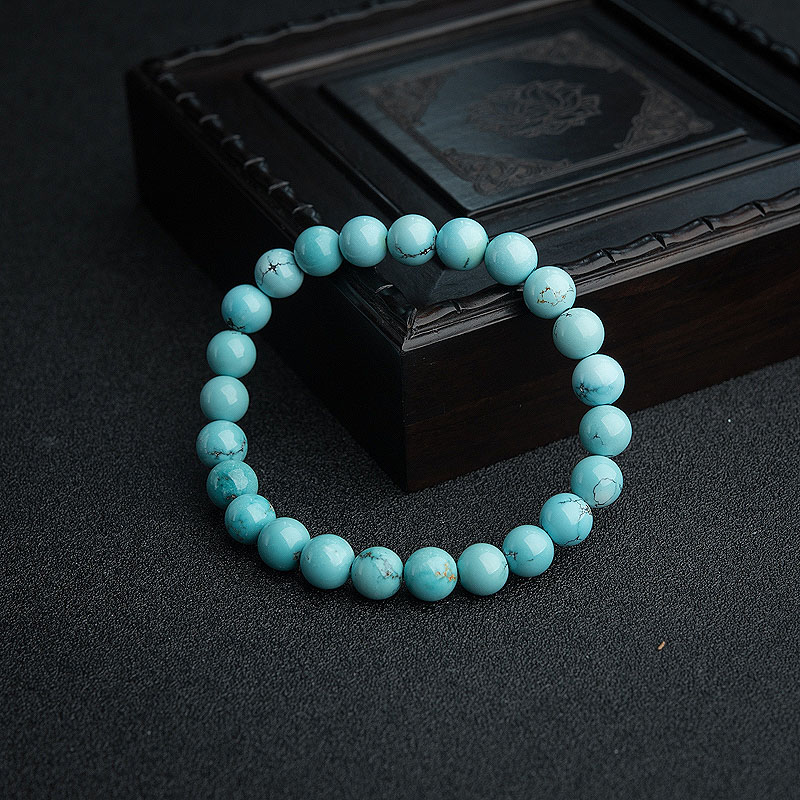 高瓷铁线蓝绿松石手串-红掌柜