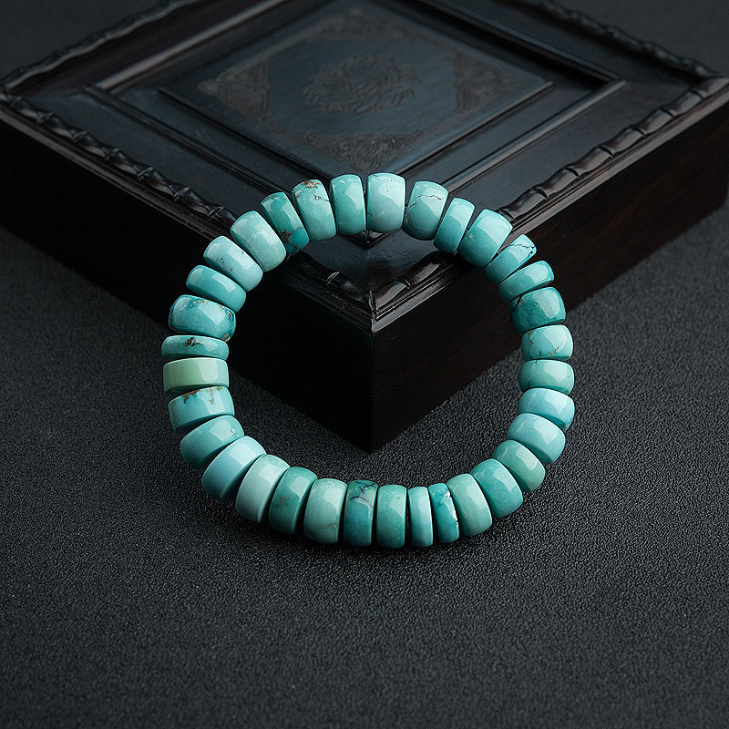 湖北天然中高瓷铁线蓝绿松石算盘珠手串 - 红掌柜