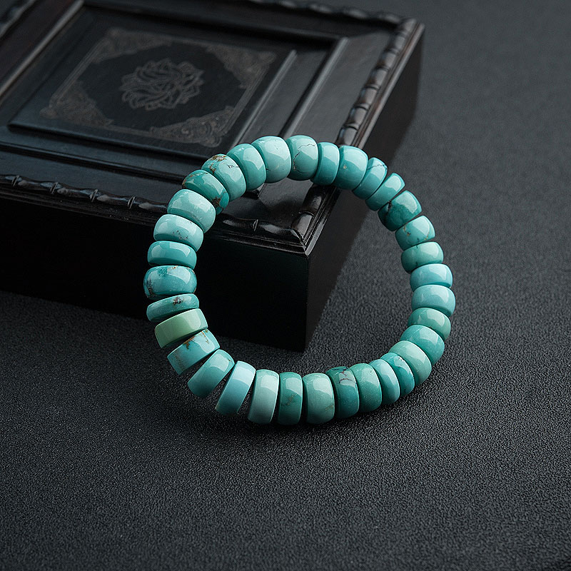 中高瓷铁线蓝绿松石算盘珠手串 - 红掌柜