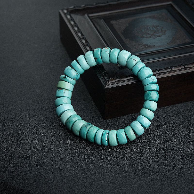 铁线蓝绿松石算盘珠手串 - 红掌柜
