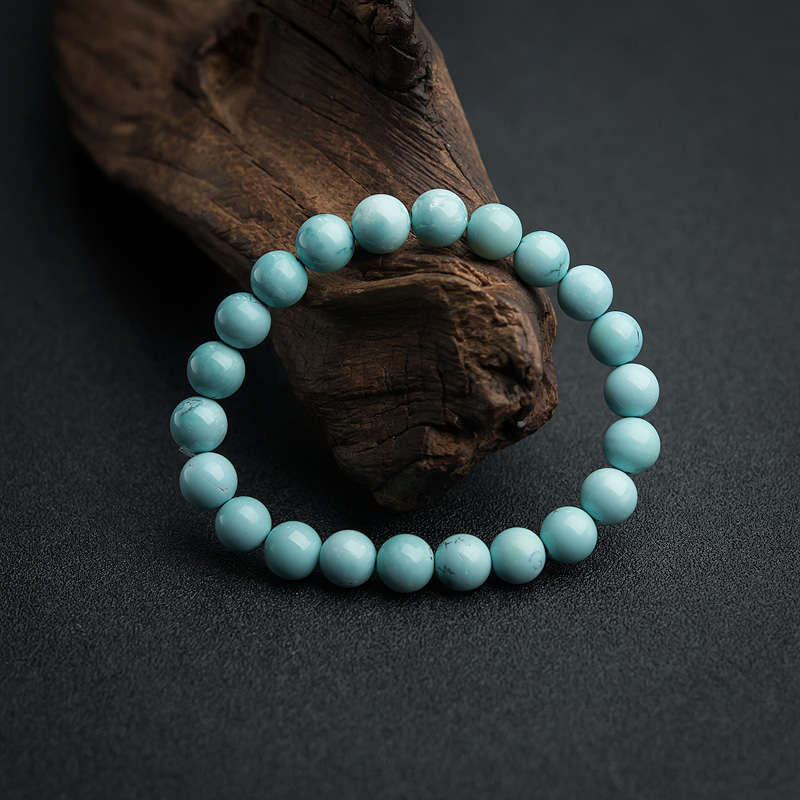 8mm中高瓷铁线蓝绿松石手串-红掌柜
