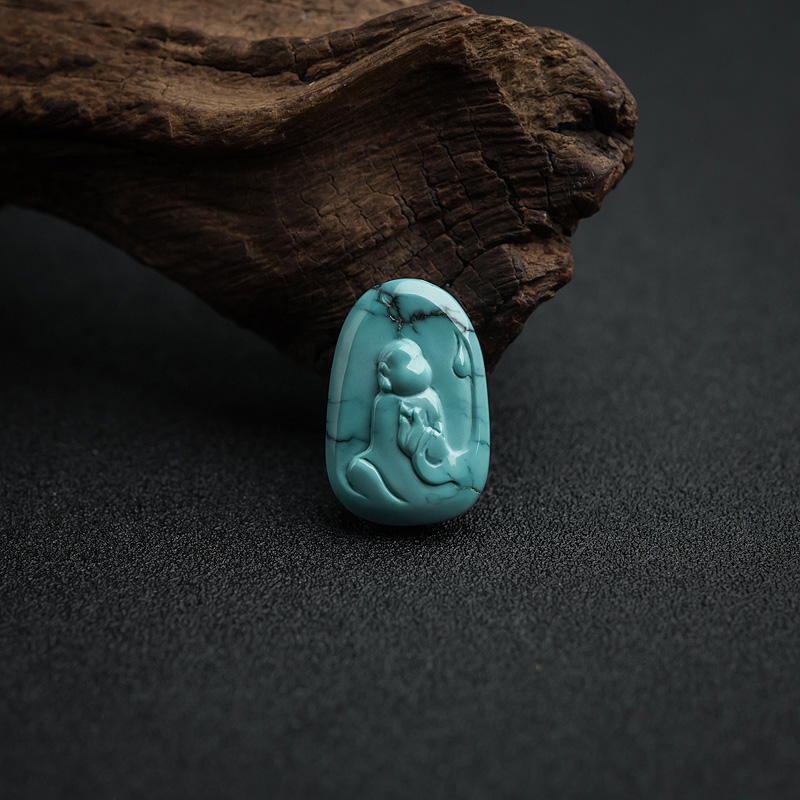 天然中高瓷铁线蓝绿松石悟道吊坠-红掌柜