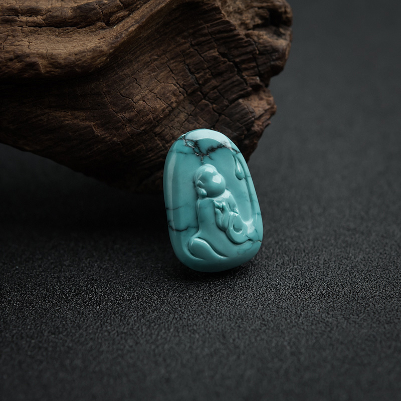 中高瓷铁线蓝绿松石悟道吊坠-红掌柜