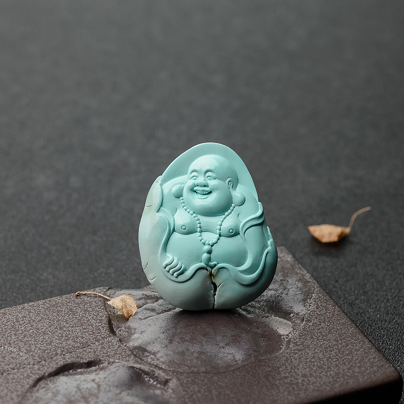 中瓷蓝绿松石弥勒佛吊坠-红掌柜