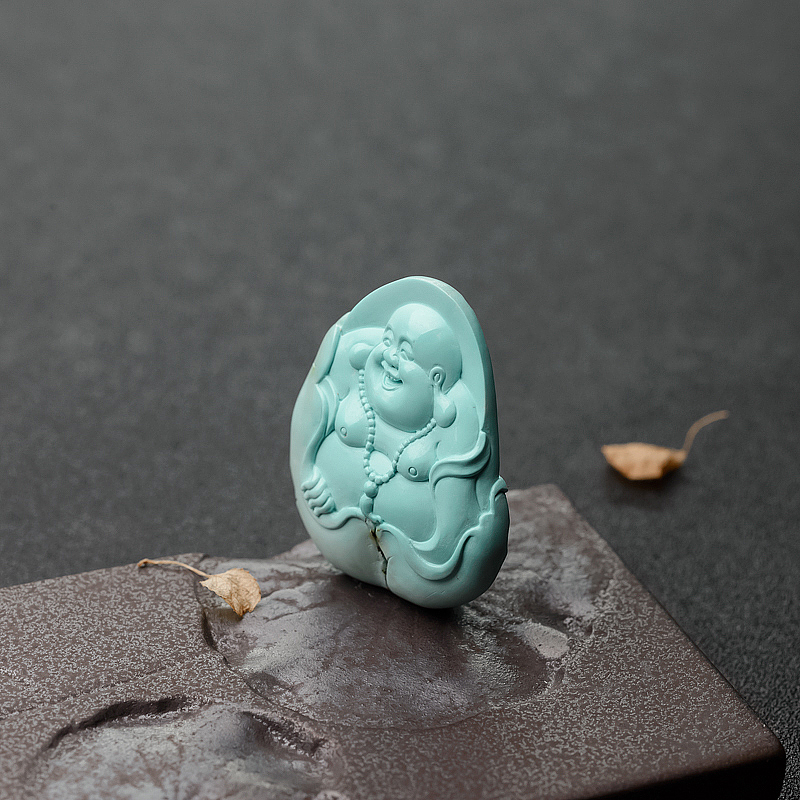 蓝绿松石弥勒佛吊坠-红掌柜