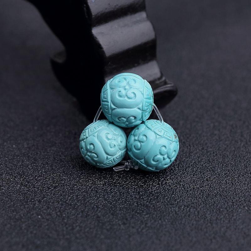 湖北天然中高瓷蓝绿松石回纹珠-红掌柜