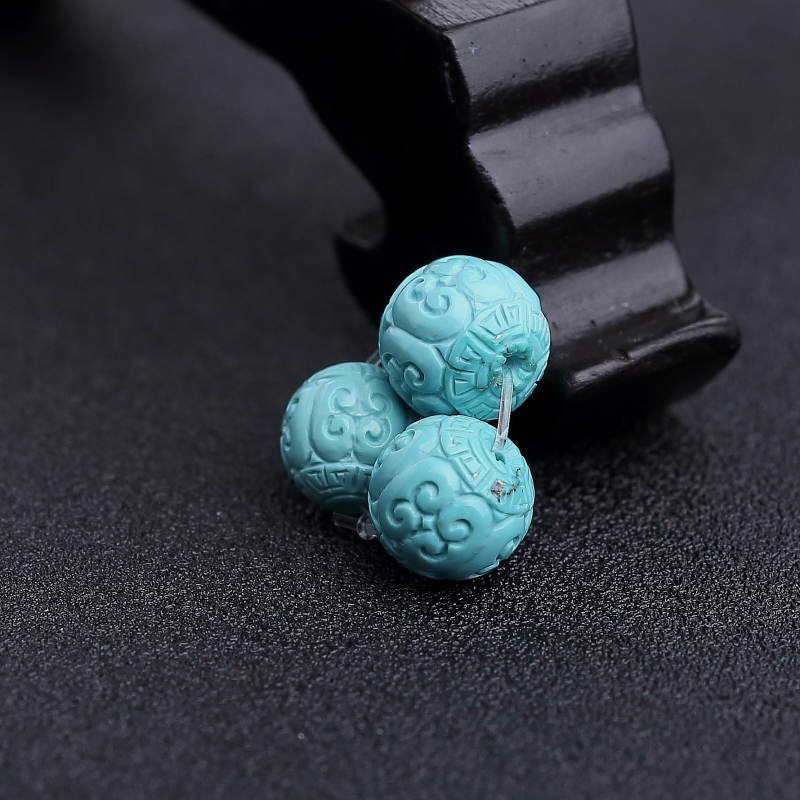 天然中高瓷蓝绿松石回纹珠-红掌柜