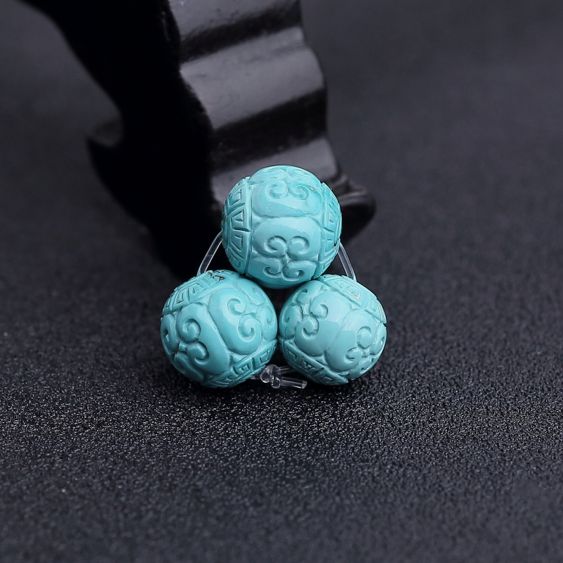 湖北天然蓝绿松石回纹珠-红掌柜