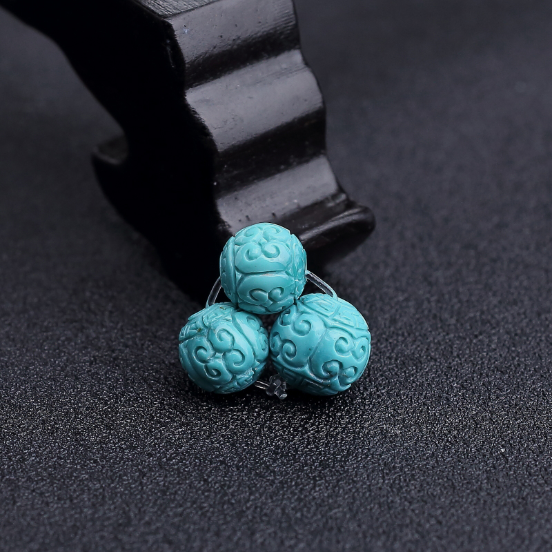 湖北天然中高瓷蓝绿松石回纹珠-红掌柜