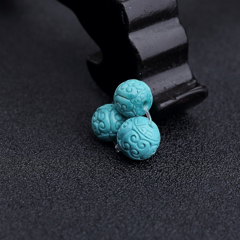 天然中高瓷蓝绿松石回纹珠-红掌柜