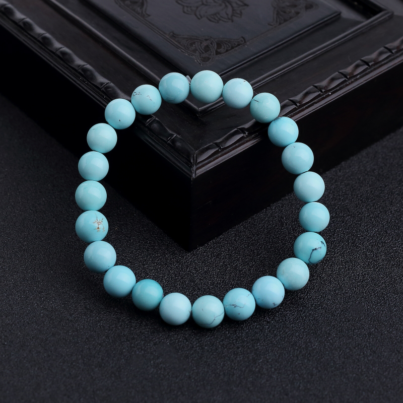 8mm中高瓷铁线蓝绿松石手串-红掌柜