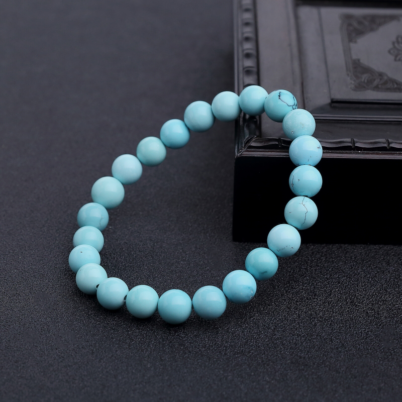中高瓷铁线蓝绿松石手串-红掌柜