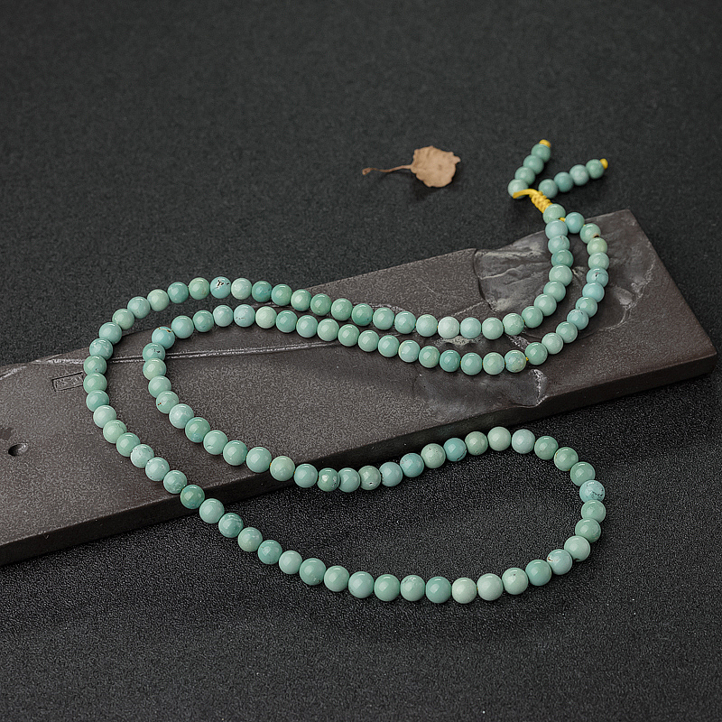 6mm高瓷铁线蓝绿绿松石108佛珠-红掌柜