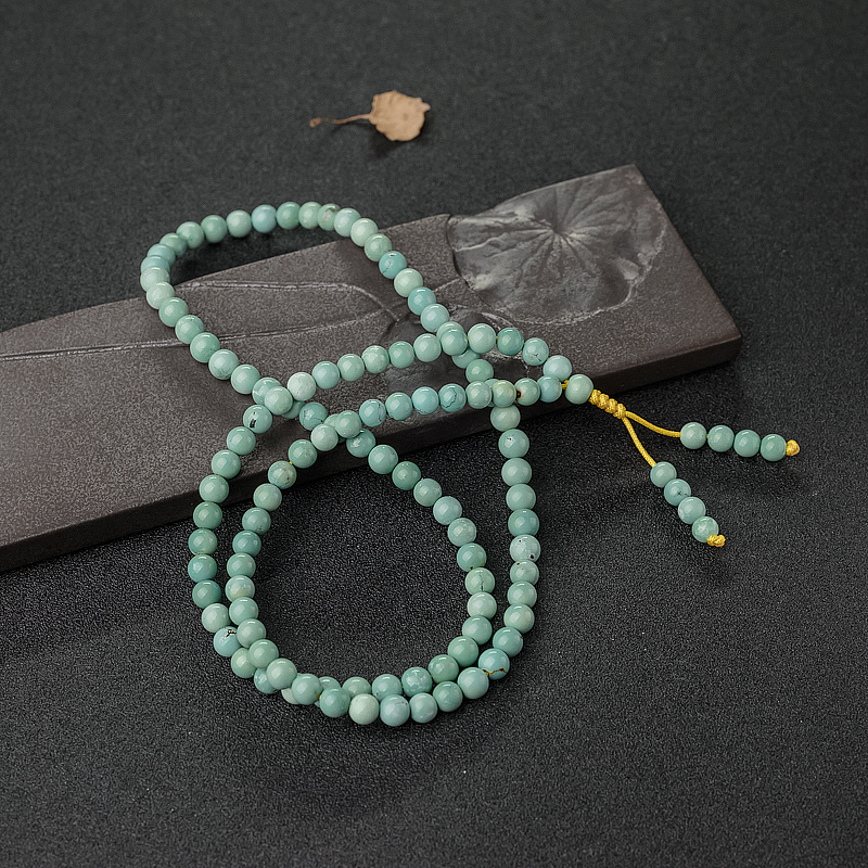 湖北高瓷铁线蓝绿绿松石108佛珠-红掌柜