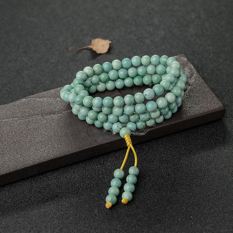 6mm高瓷铁线蓝绿绿松石108佛珠-红掌柜