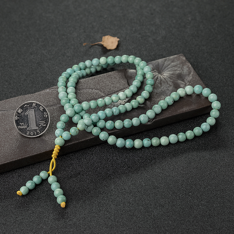 6mm高瓷铁线蓝绿绿松石108佛珠-红掌柜