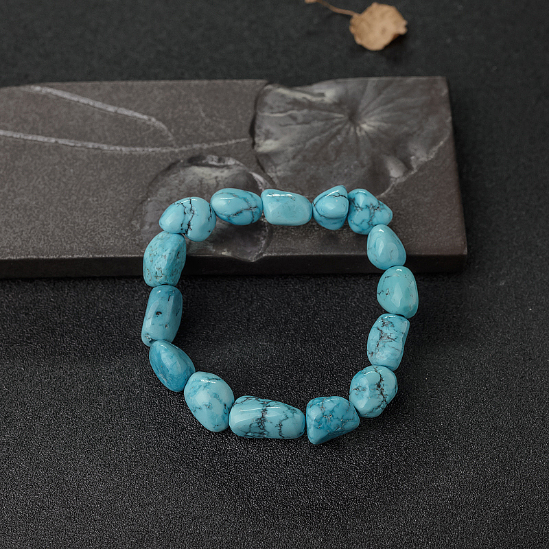 中高瓷铁线蓝绿松石随形单圈手串-红掌柜