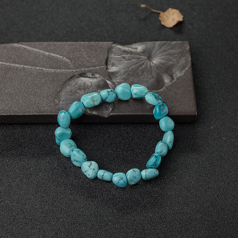 中高瓷铁线蓝绿松石随形单圈手串-红掌柜