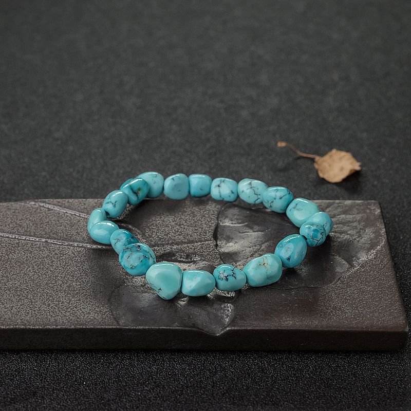 天然中高瓷铁线蓝绿松石随形单圈手串-红掌柜